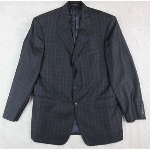 Mens Faconnable Sport Coat Jacket 3 Button 44R Blue‎ Brown Windowpane Wool Lined